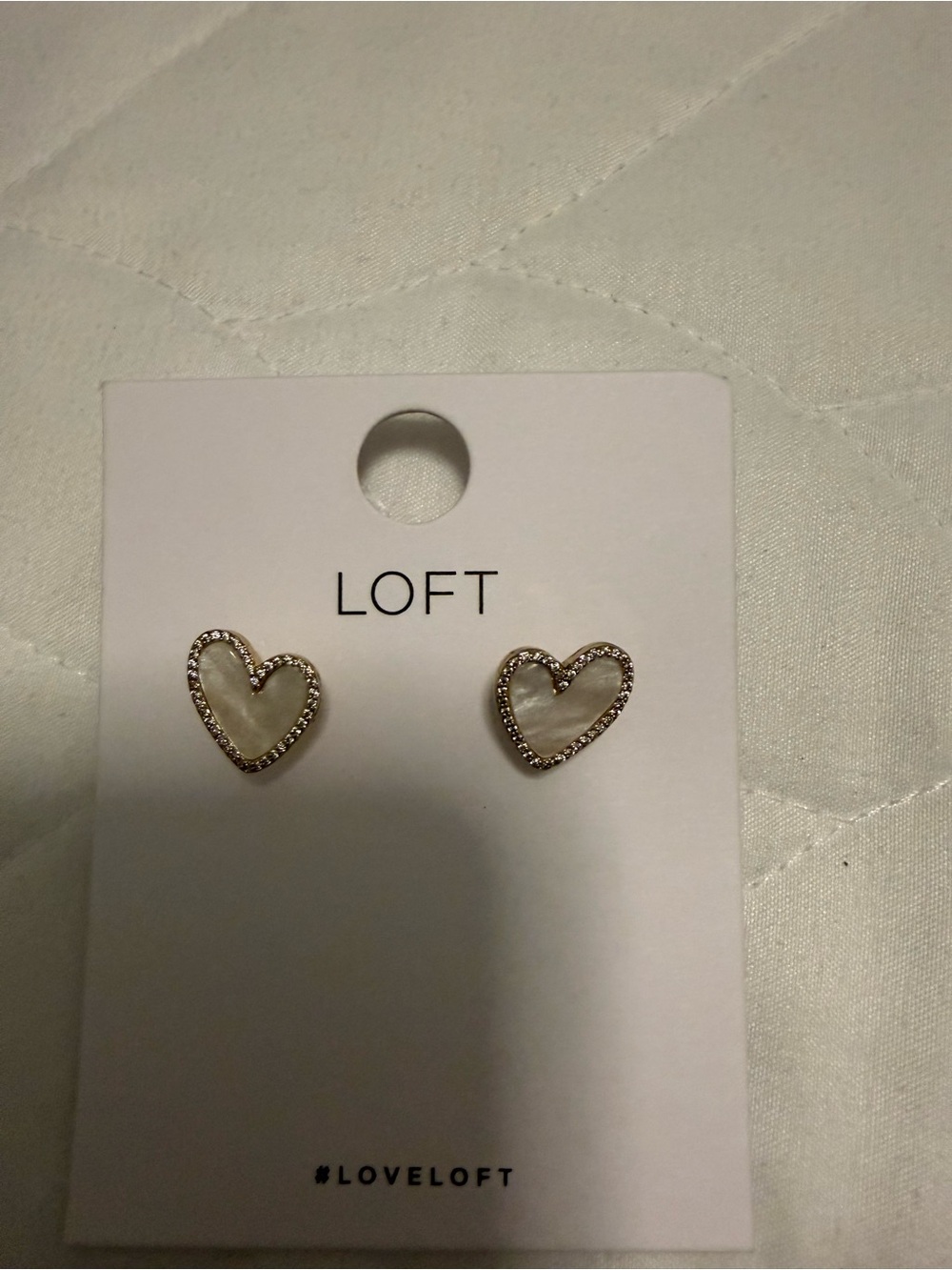 LOFT Gold Heart Stud Earrings with Pearl-White Inlay